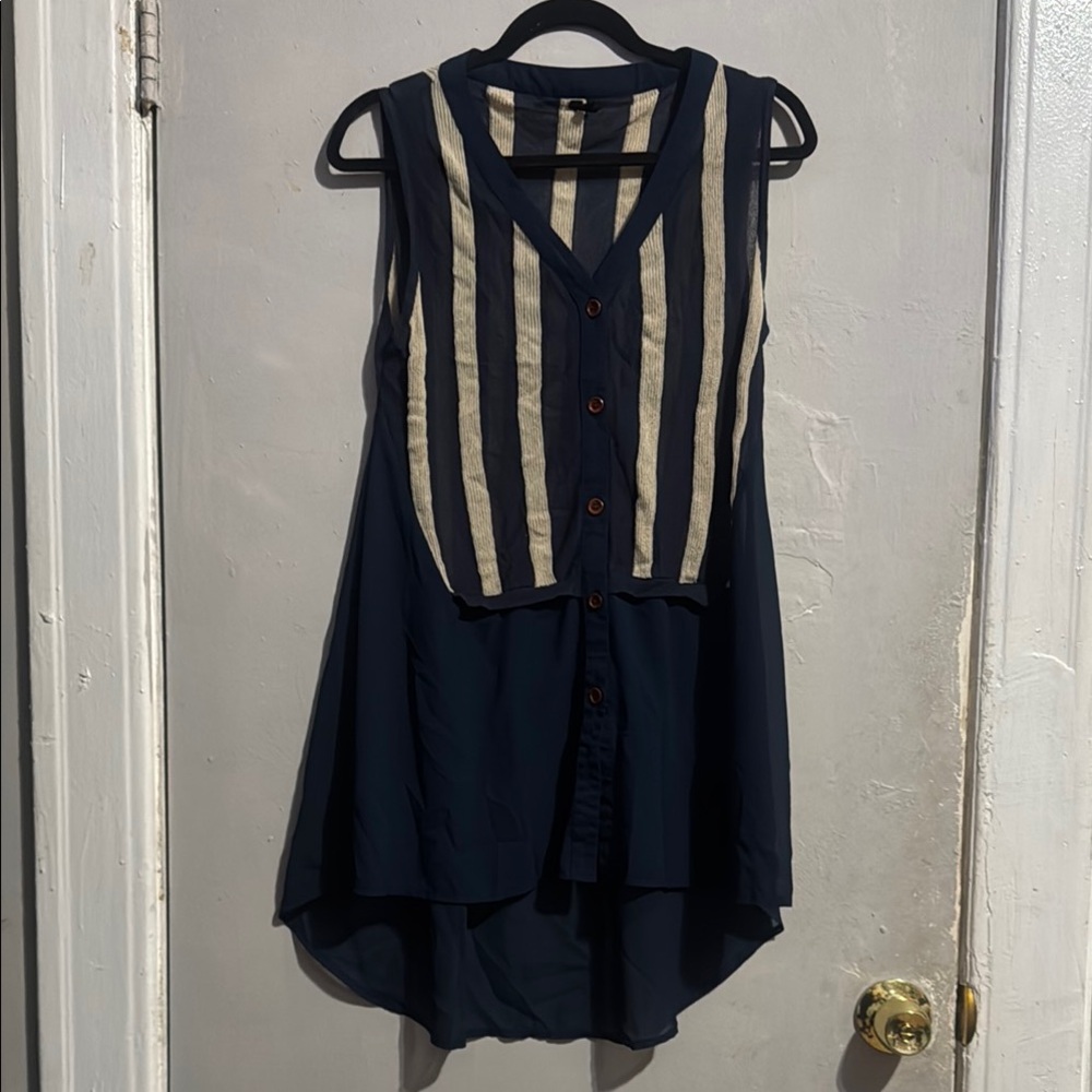 Navy and Cream Striped Sleeveless Top